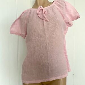 VTG 1970s Pink Cotton Gauze Blouse Sz L B38